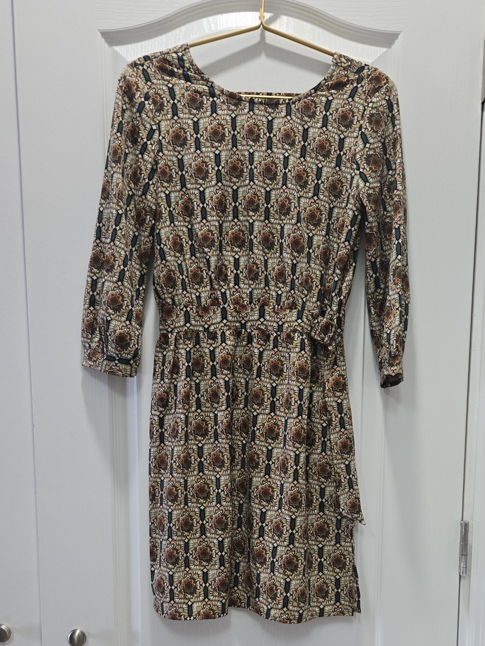 Women's Printed Midi Dress in Brown & Black